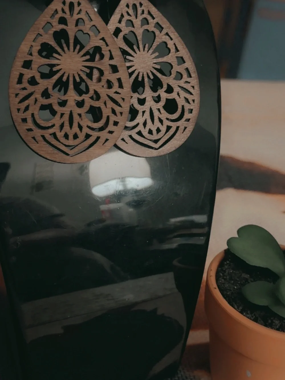 Acadia boho Decorative Wooden Earrings - Picture 3 of 5